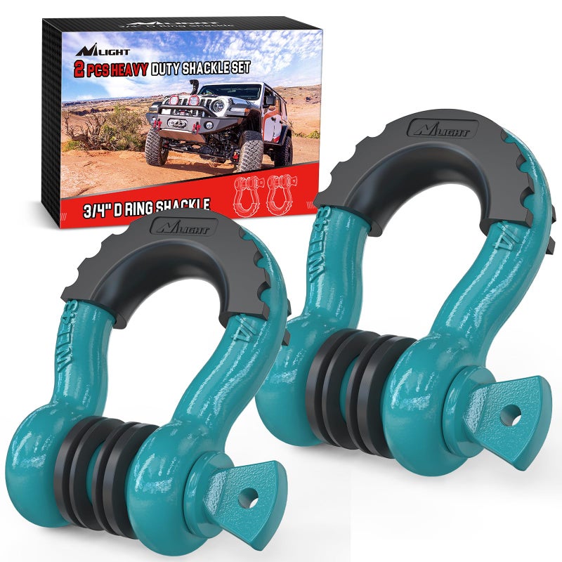 Nilight 2 Pack 3/4"" D-Ring Shackle with 7/8"" Screw Pin 41,887lbs Break Strength, Heavy Duty Off Road Recovery Shackle with Isolators Washers for Use with Tow Strap, Winch, Off-Road Jeep Truck Vehicle - Image 1